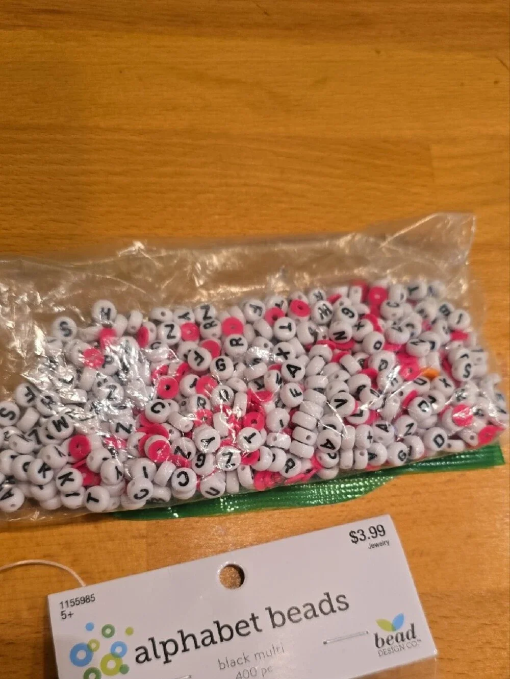Alphabet Beads & Craft String Set - Pink, White, Black